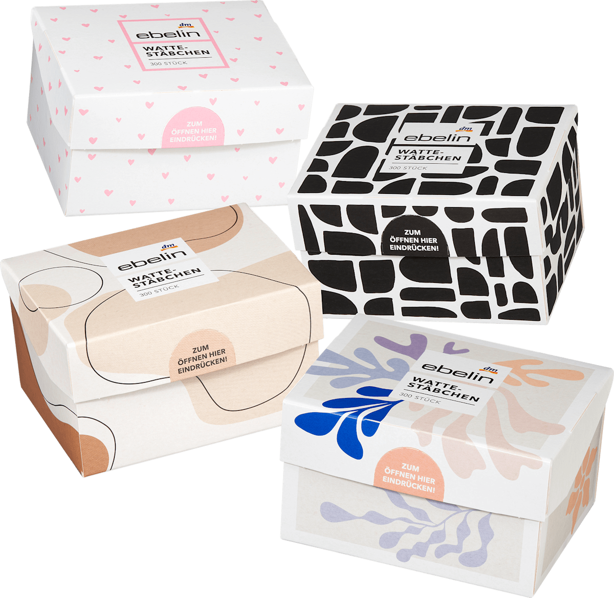 ebelin Cotton Swabs Motif Box, 300 pcs