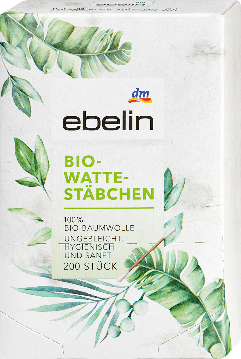 ebelin Organic Cotton Buds Recycled GOTS Certified, 200 pcs