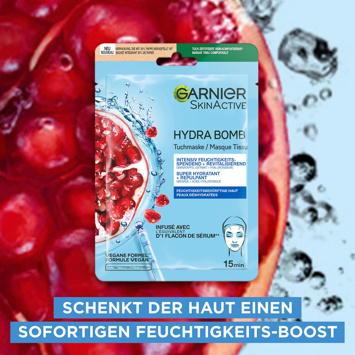 GARNIER Sheet Mask Hydra Bomb Pomegranate, 5 pcs