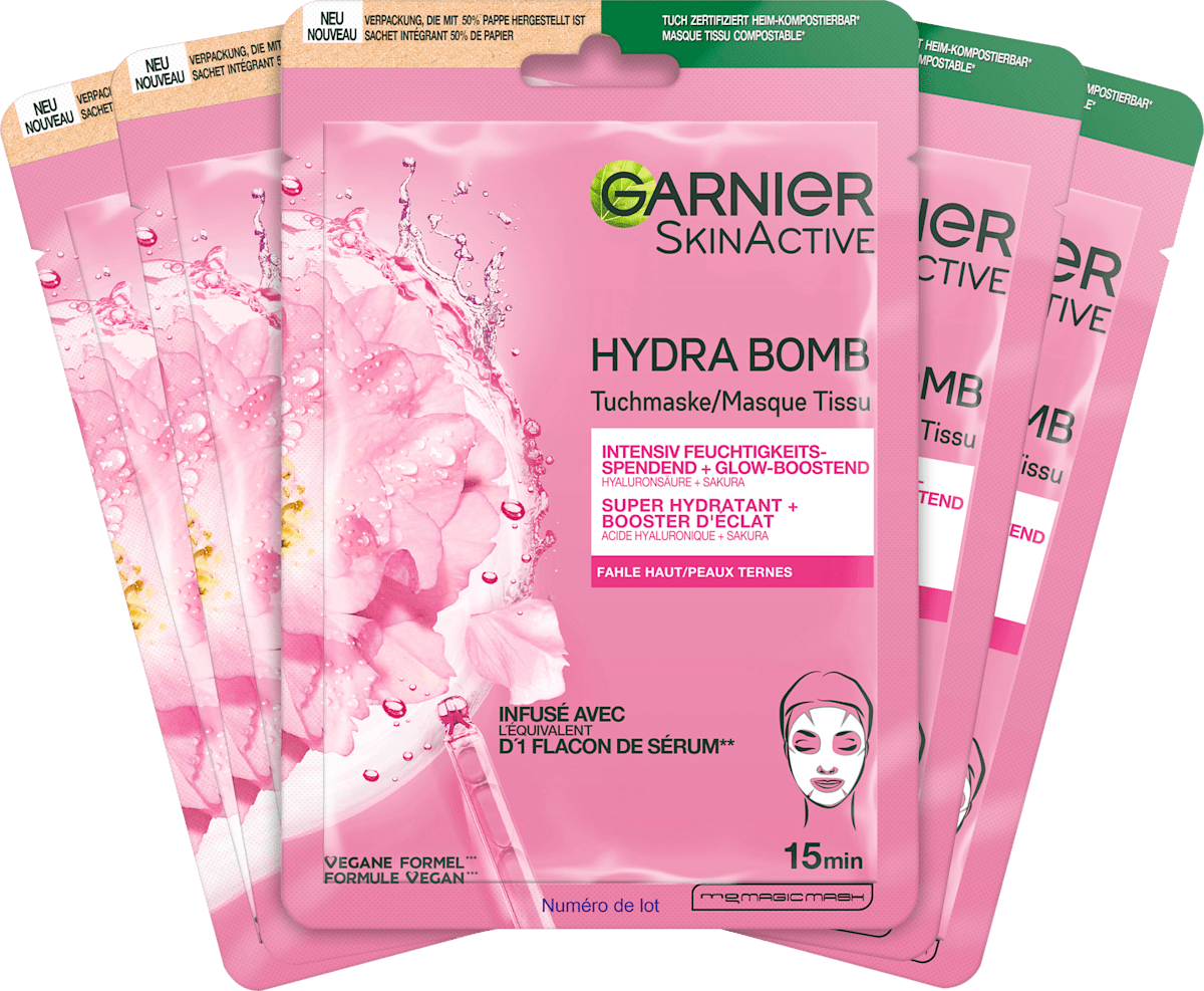 GARNIER Sheet Mask Hydra Bomb Sakura, 5 pcs