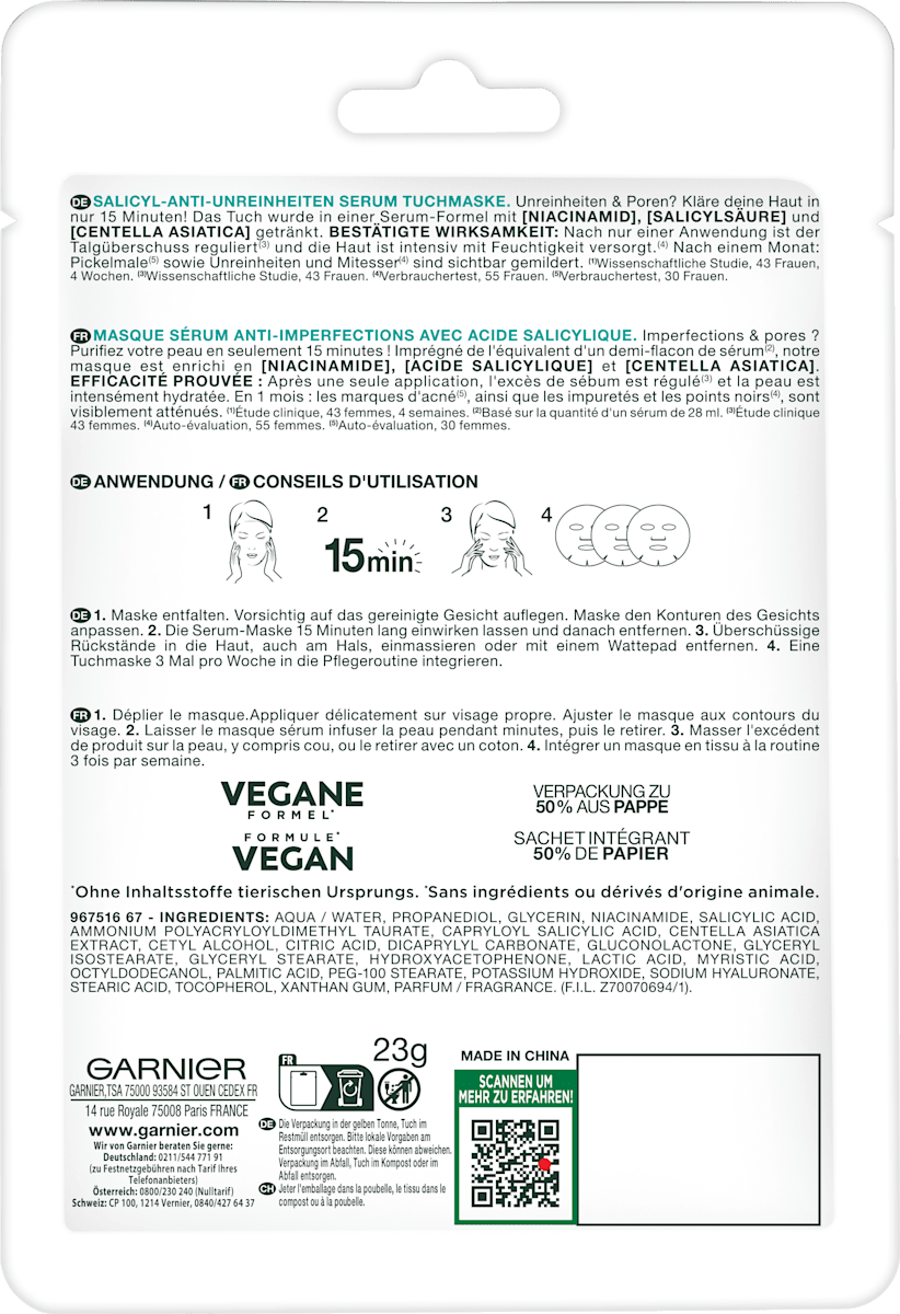 GARNIER Serum Sheet Mask Salicylic, 1 pc