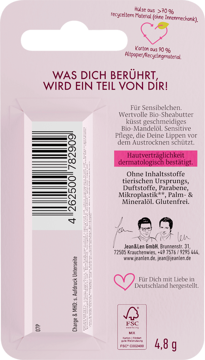 Jean&Len Almond Sensitive Lip Care, 4.8 g