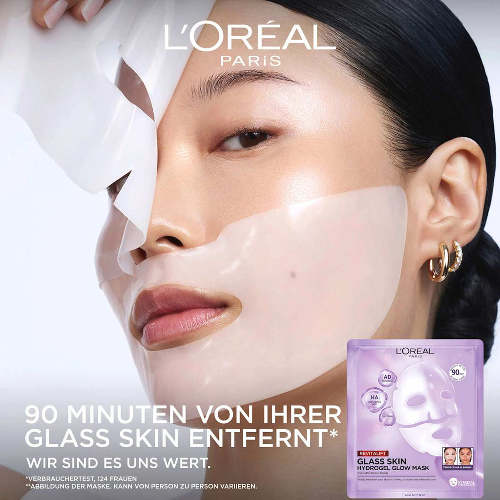 L'ORÉAL PARiS Face Mask Glass Skin Hydrogel Glow Mask Multipack, 4 pcs