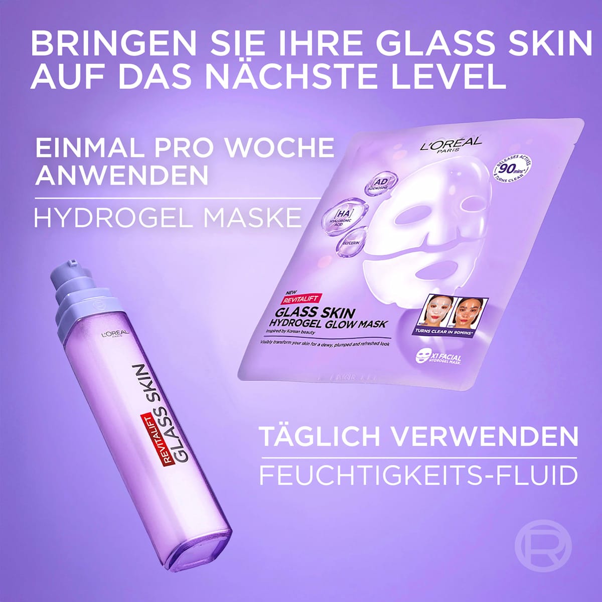 L'ORÉAL PARiS Face Mask Glass Skin Hydrogel Glow Mask Multipack, 4 pcs