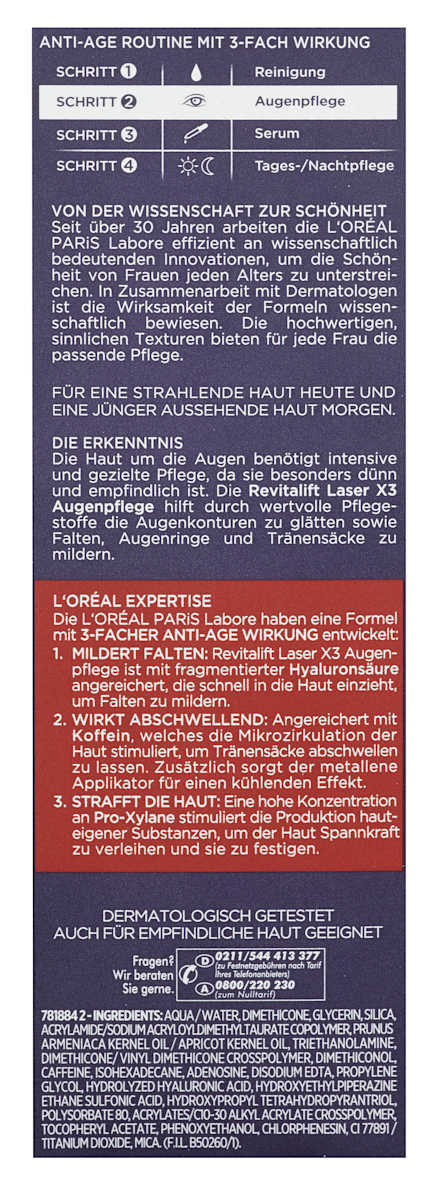 L'ORÉAL PARIS Revitalift Laser X3 Anti-Age Eye Cream with Caffeine, 15 ml