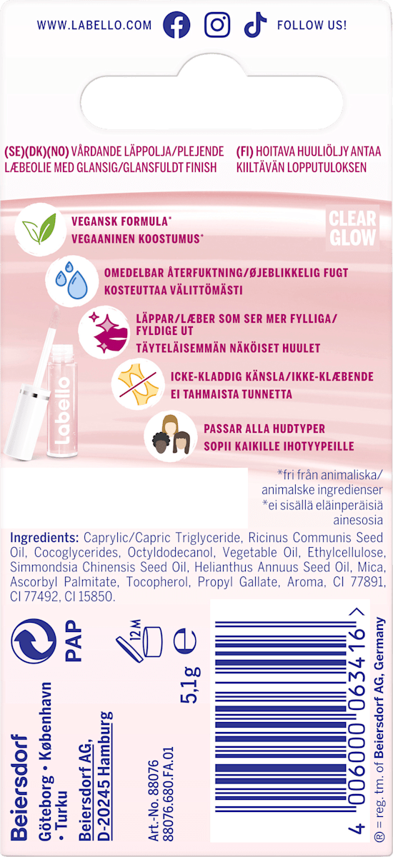 Labello Lip Oil Clear Glossy Finish Clear, 5.5 ml