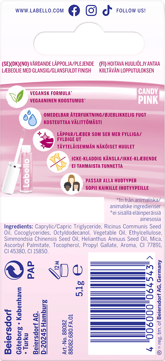 Labello Lip Oil Glossy Finish Candy Pink, 5.5 ml