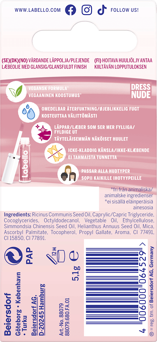 Labello Lip Oil Glossy Finish Dress Nude, 5.5 ml