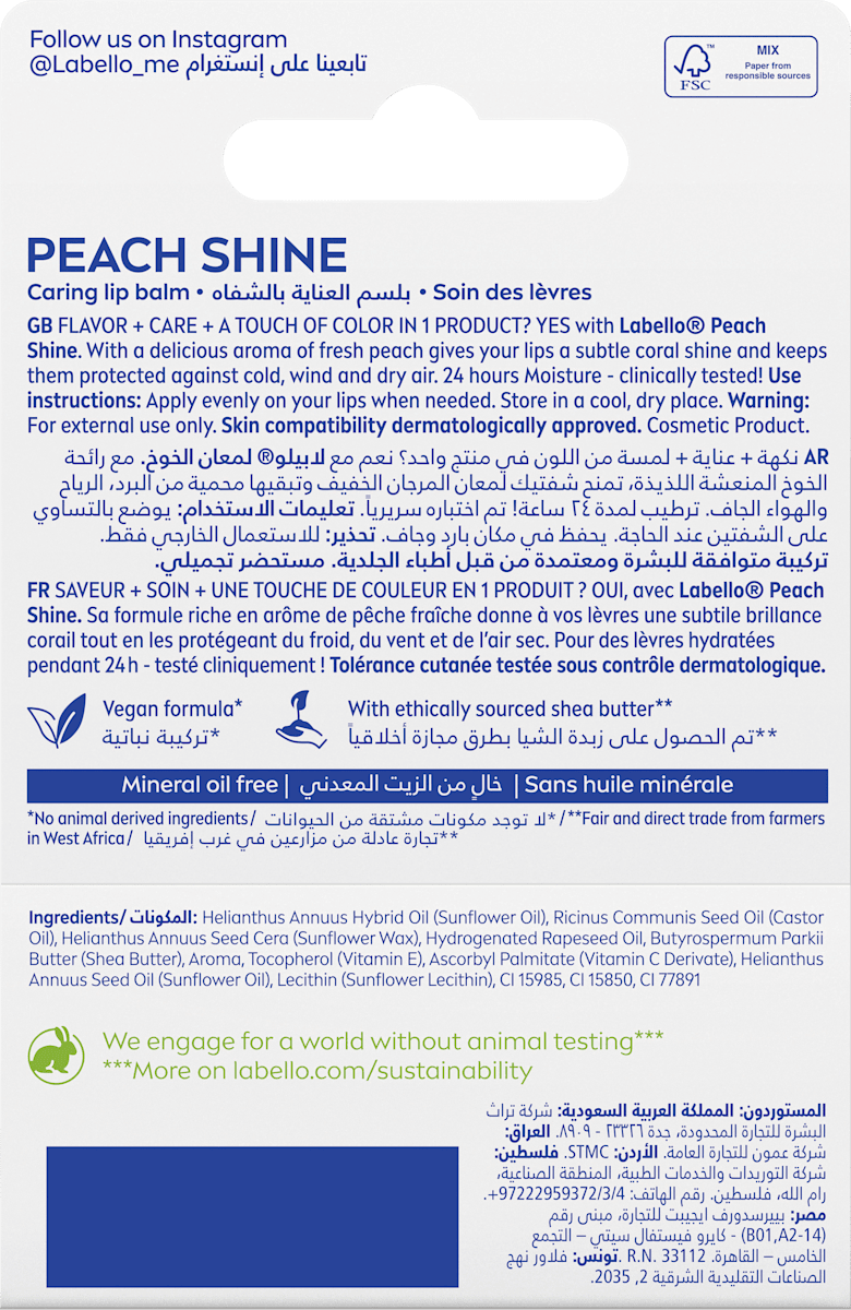 Labello Lip Care Peach Shine, 4.8 g