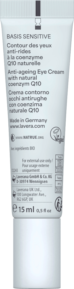 lavera NATURKOSMETIK Anti-Wrinkle Eye Cream Q10 Basis Sensitiv, 15 ml
