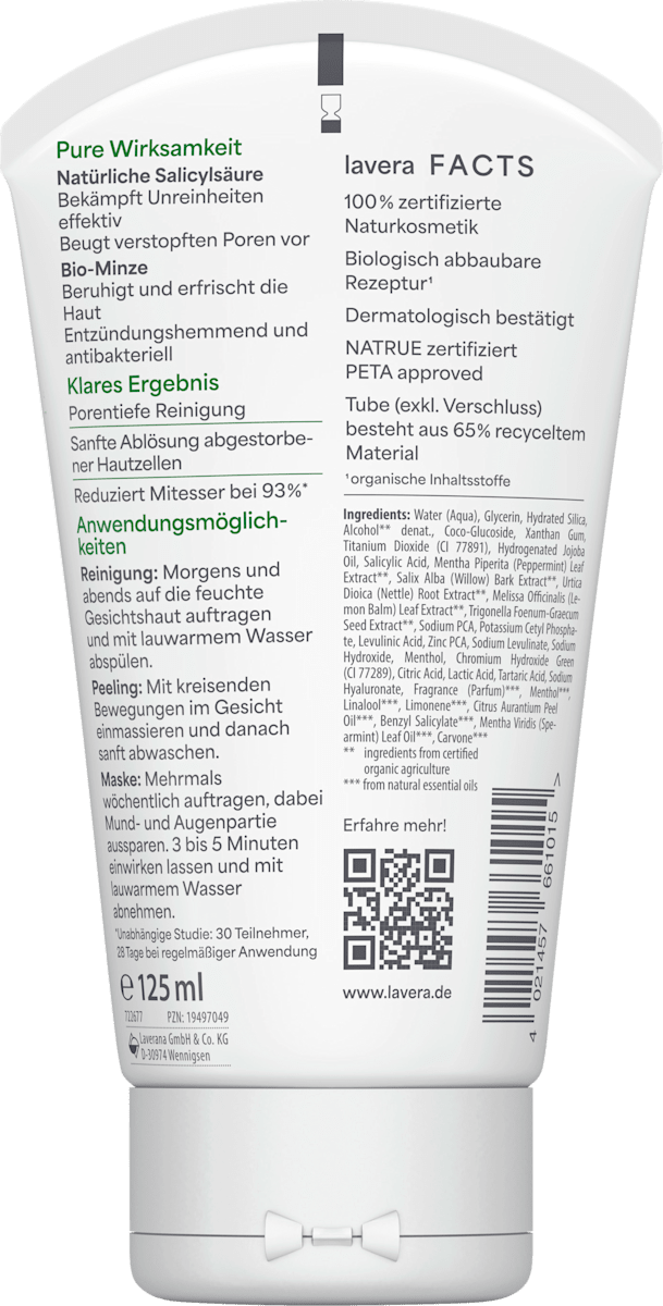 lavera NATURKOSMETIK Facial Cleanser 3in1 Pure Beauty, 125 ml