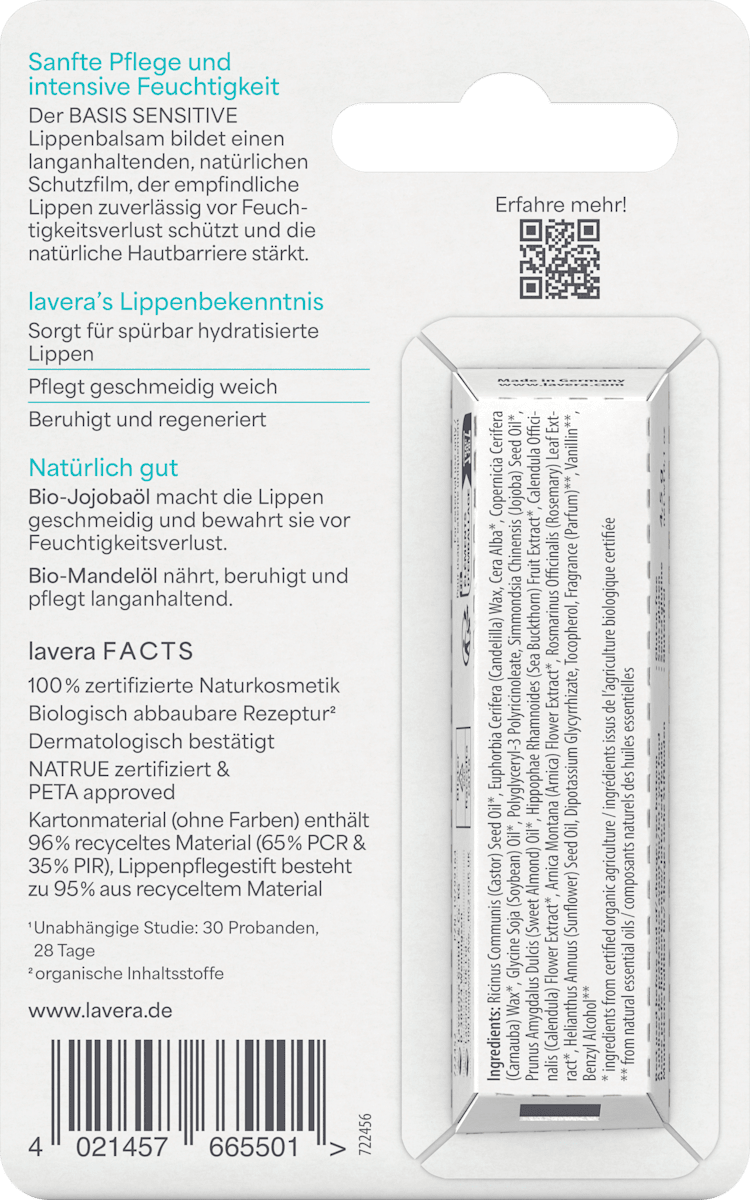 lavera NATURKOSMETIK Lip Balm Basis Sensitiv, 4.5 g