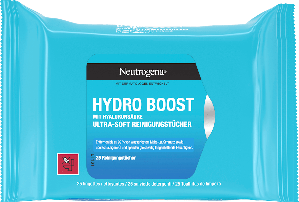 Neutrogena Cleansing Wipes Hydro Boost with Hyaluronic Acid Ultra-Soft, 25 pcs