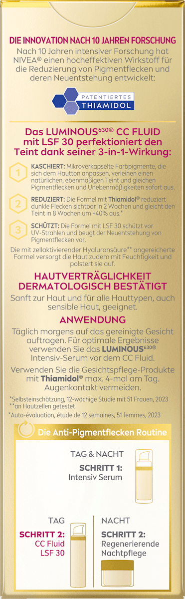 NIVEA CC Cream Luminous 630 Tinted Fluid Medium SPF 30, 40 ml