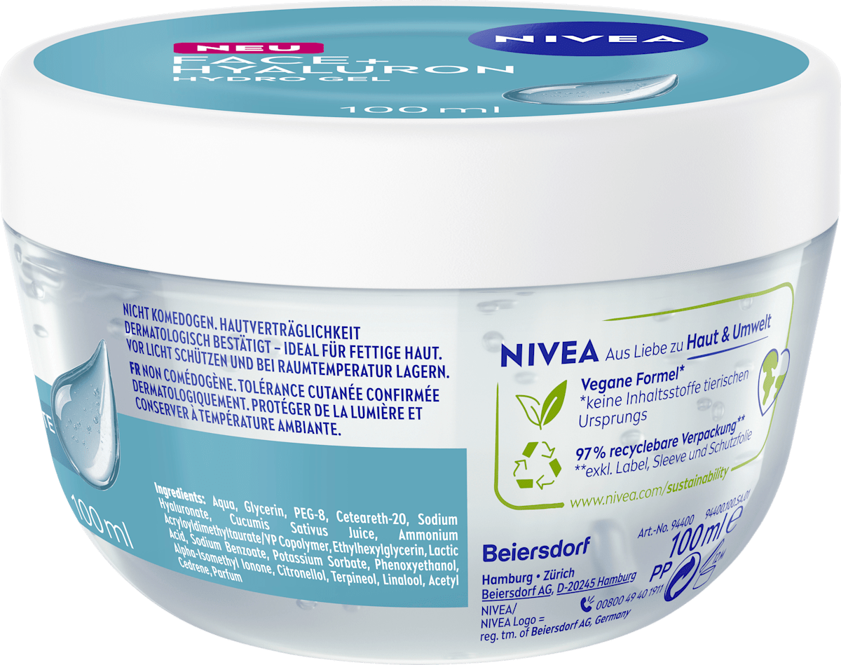 NIVEA Face Cream Face+ Hyaluron Hydro Gel, 100 ml