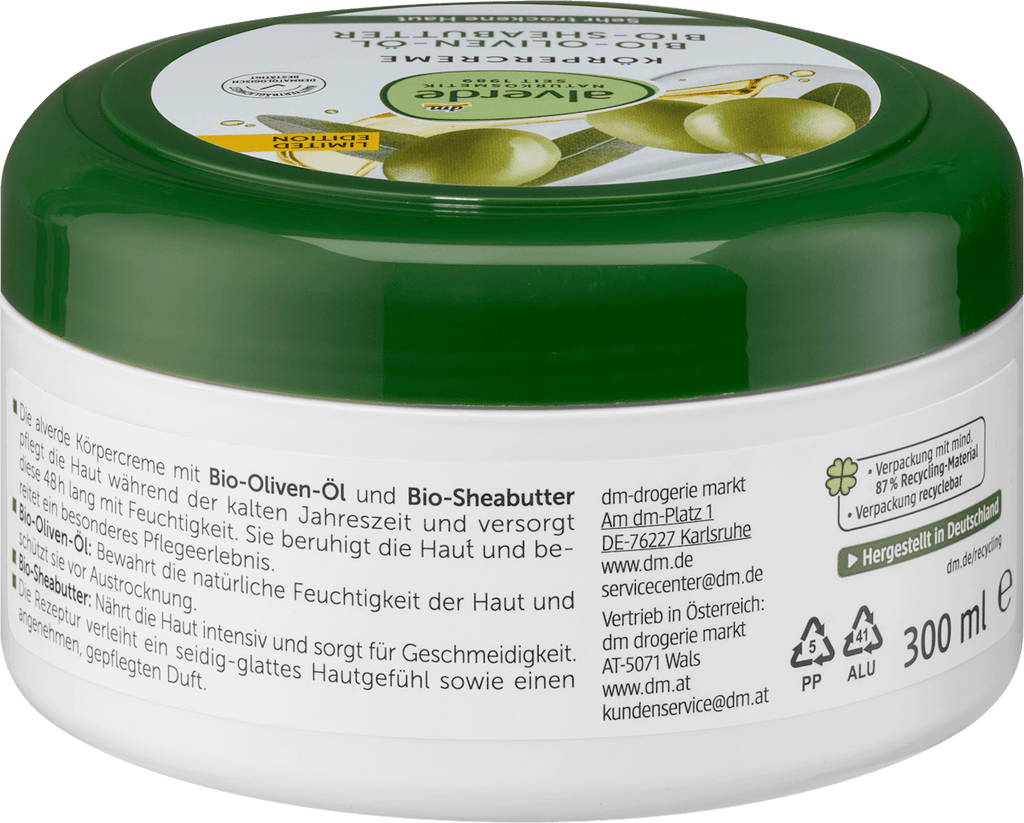 alverde NATURKOSMETIK Body Cream Olive Oil & Shea Butter, 300 ml