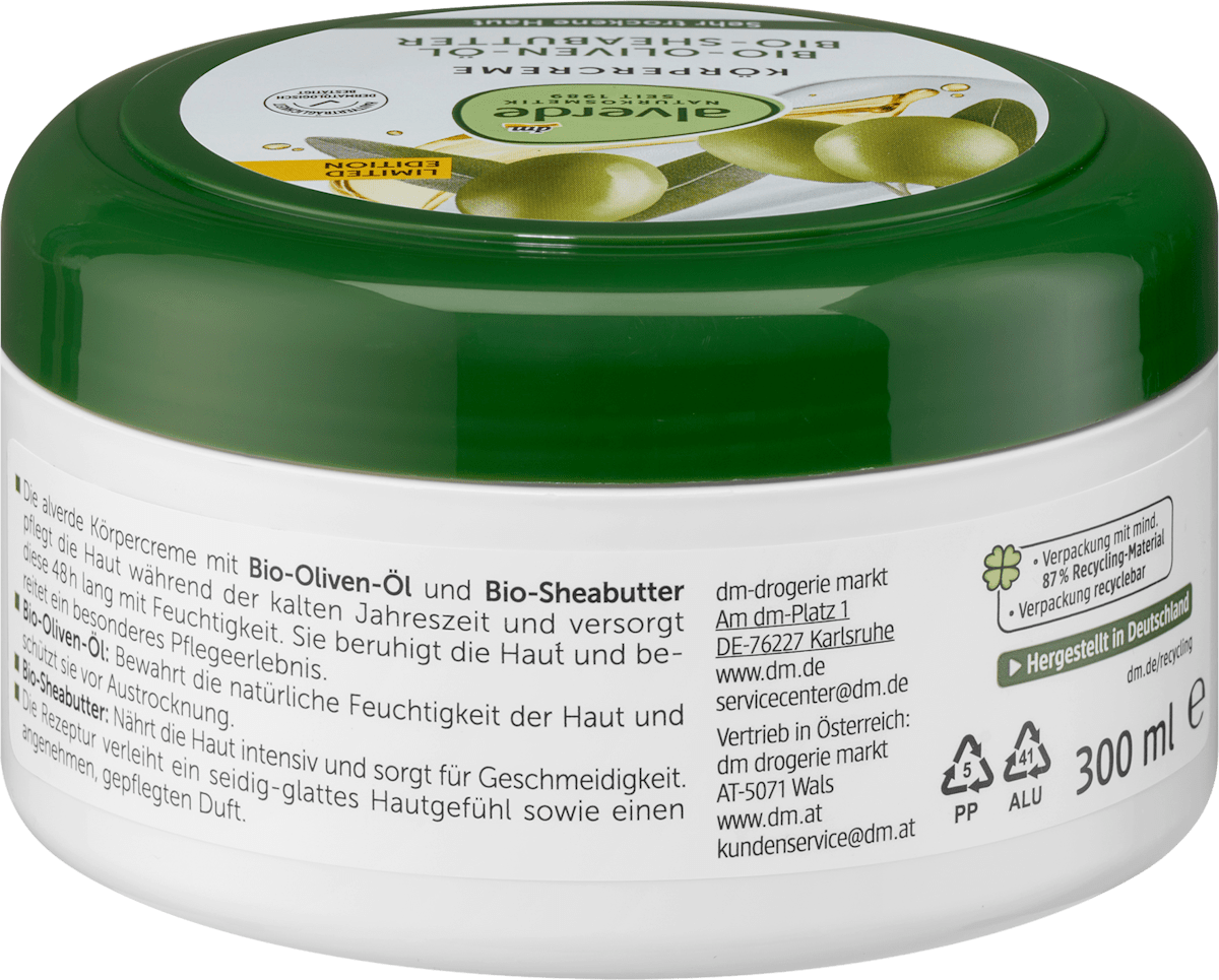 alverde NATURKOSMETIK Body Cream Olive Oil & Shea Butter, 300 ml