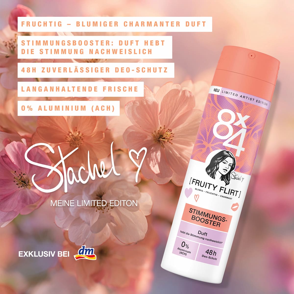 8x4 Women Deodorant Spray Fruity Flirt, 150 ml