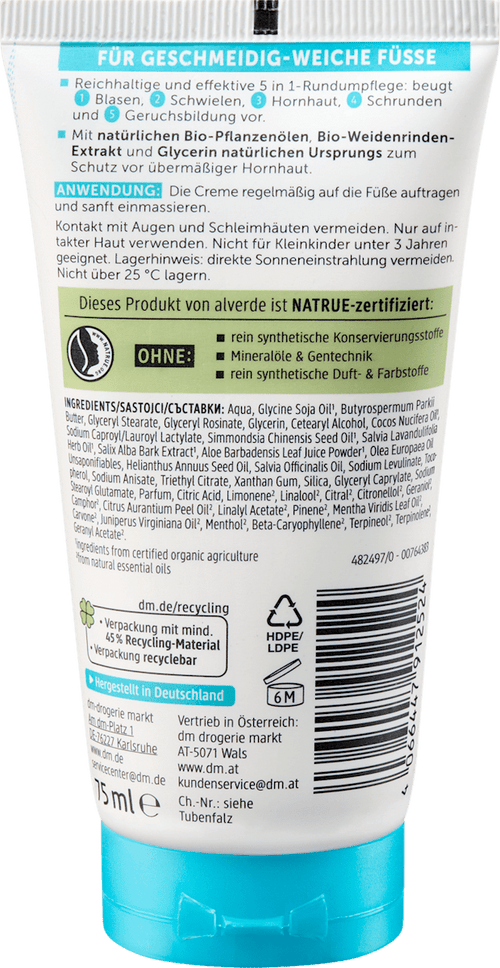 alverde NATURKOSMETIK 5-in-1 Foot Cream with Sage & Willow Bark, 75 ml