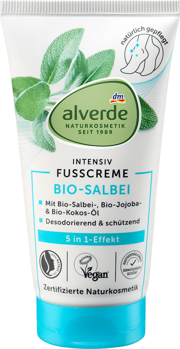 alverde NATURKOSMETIK 5-in-1 Foot Cream with Sage & Willow Bark, 75 ml