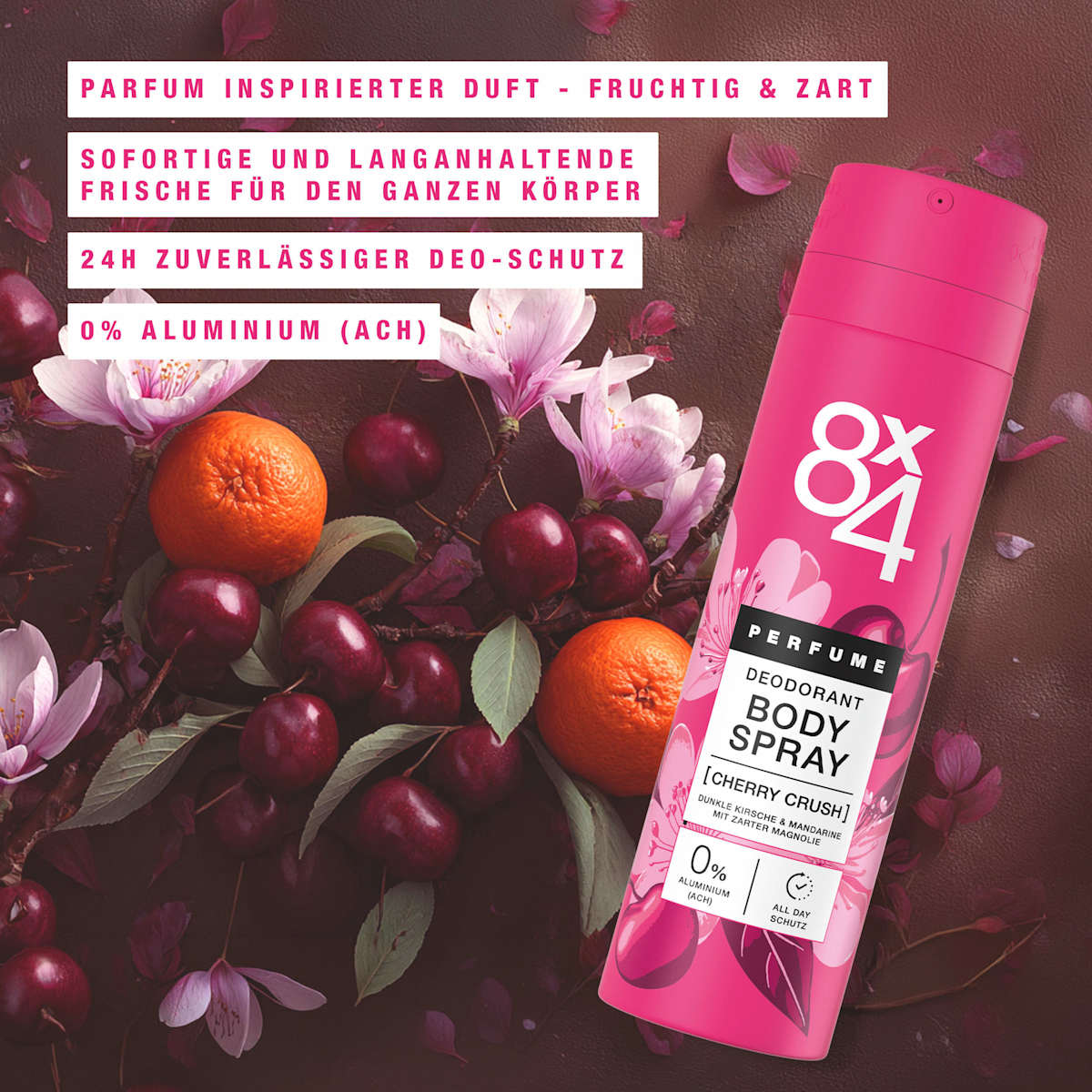 8x4 Women Deodorant Body Spray Cherry Crush, 150 ml