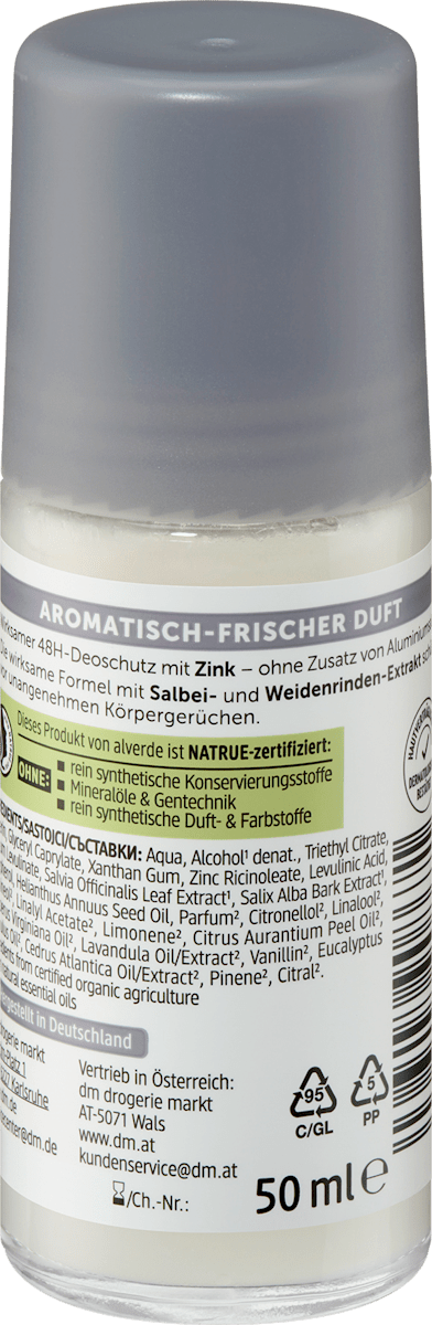 alverde NATURKOSMETIK Deo Roll-on Invisible, 50 ml