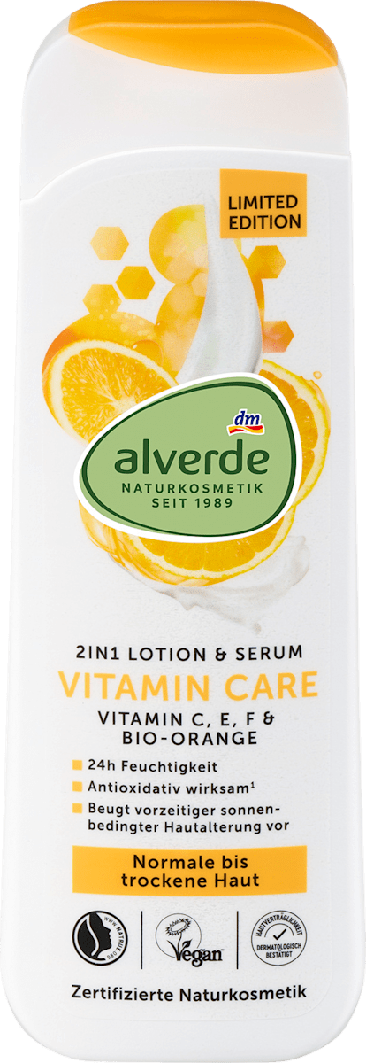 alverde Naturkosmetik Body Lotion & Serum 2-in-1 Vitamin Care, 250 ml