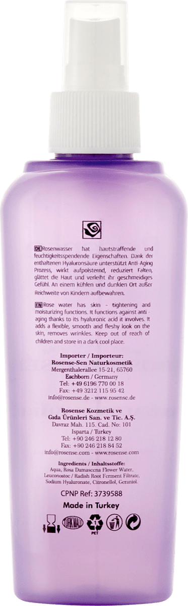 Rosense Face Toner Rose Water with Hyaluronic Acid, 200 ml
