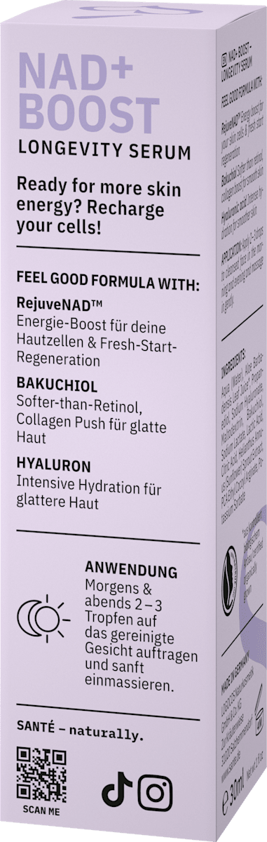 Santé naturally. Face Serum NAD+ Boost Longevity, 30 ml