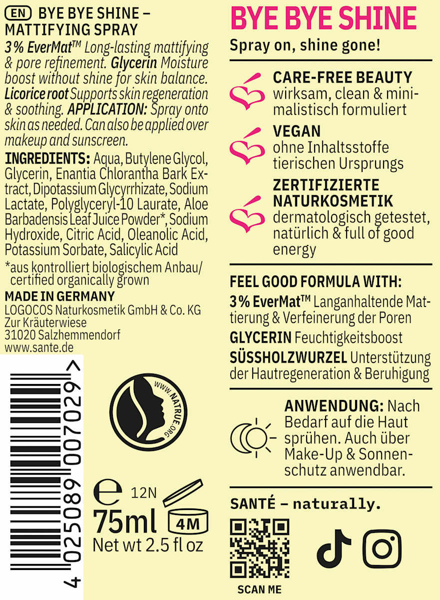 Santé naturally. Face Mist Mattifying Bye Bye Shine 75 ml