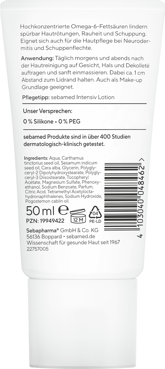 sebamed Face Cream Intensive Omega 12% Dry, Red Skin, 50 ml