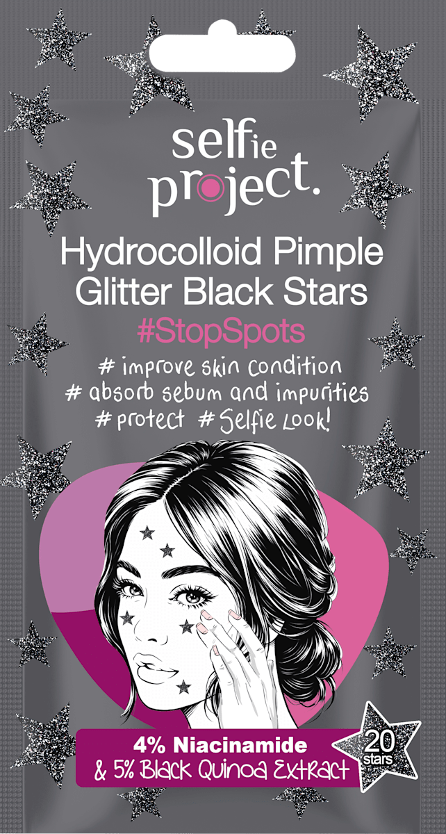 Selfie Project Anti-Pimple Patches Hydrocolloid Pimple Glitter Black Stars, 20 pcs