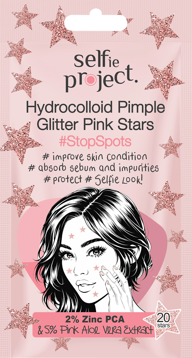 Selfie Project Anti-Pimple Patches Hydrocolloid Pimple Glitter Pink Stars, 20 pcs
