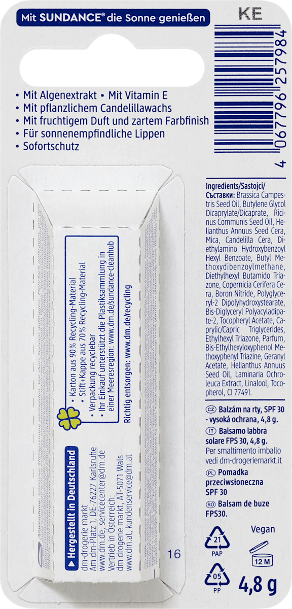 SUNDANCE Lip Care Stick SPF 30, 4.8 g