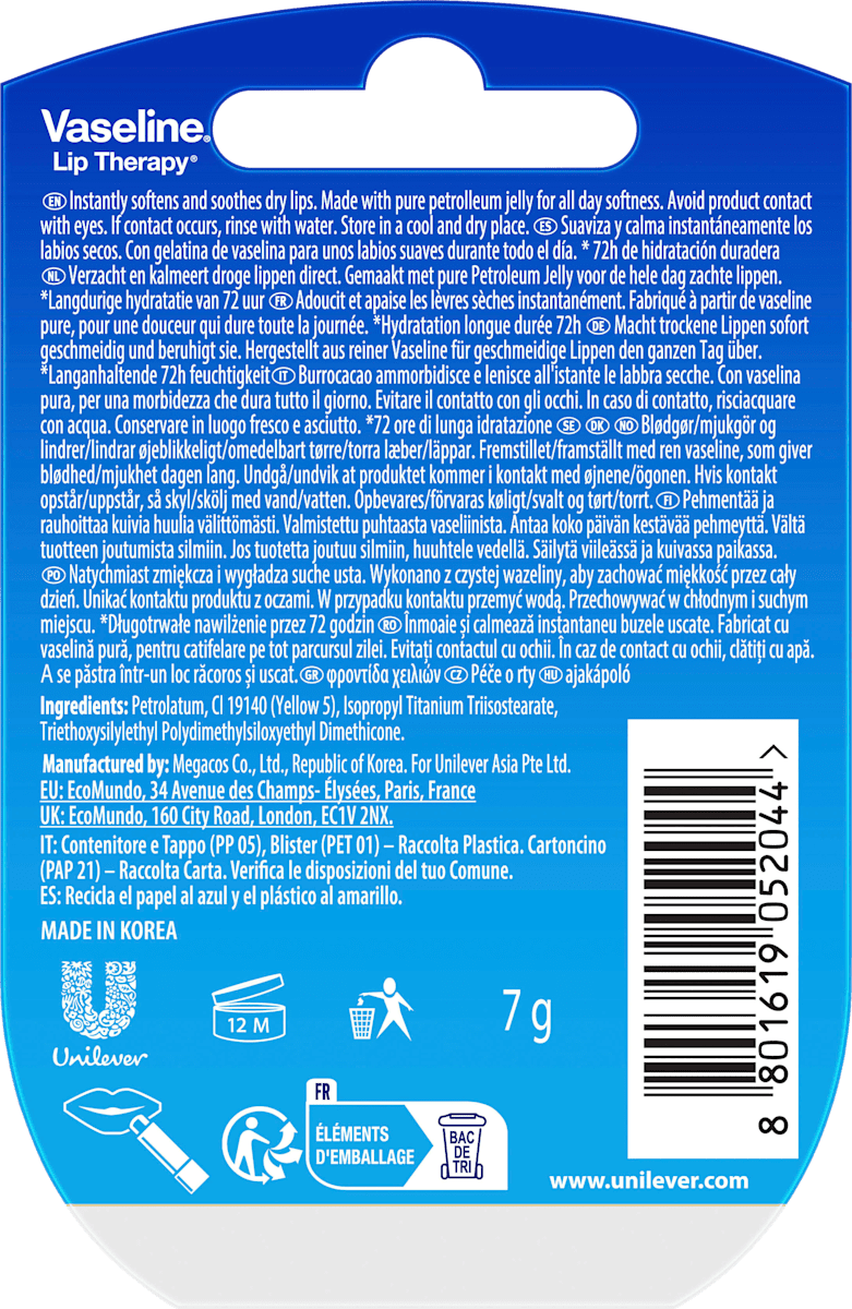 Vaseline Original Lip Care, 7 g