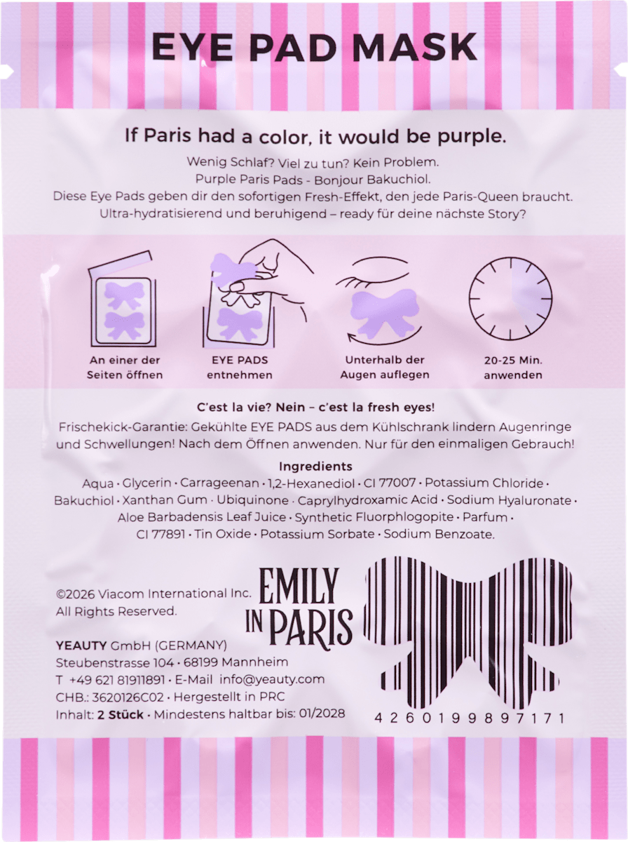 Yeauty Eye Pads Emily in Paris Bakuchiol Bow (1 pair), 2 pcs