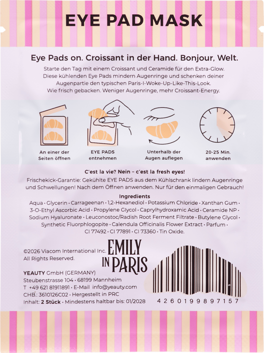 Yeauty Eye Pads Emily in Paris Ceramide Croissant (1 pair), 2 pcs