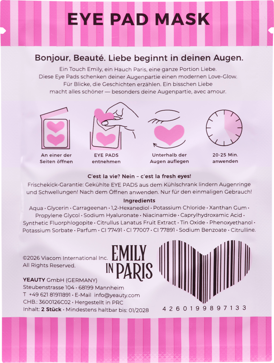 Yeauty Eye Pads Emily in Paris Hyaluronic Hearts (1 pair), 2 pcs