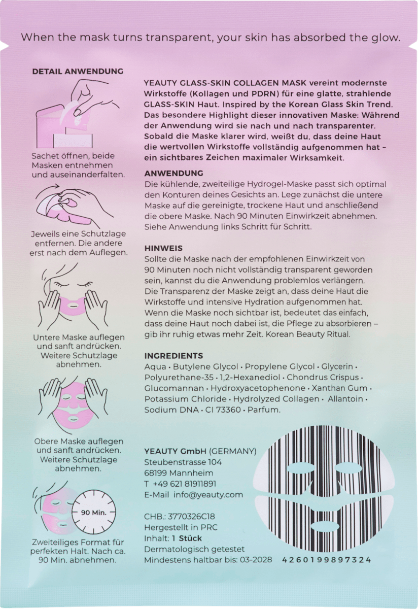 Yeauty Face Mask Glass-Skin Hydrogel Collagen & PDRN